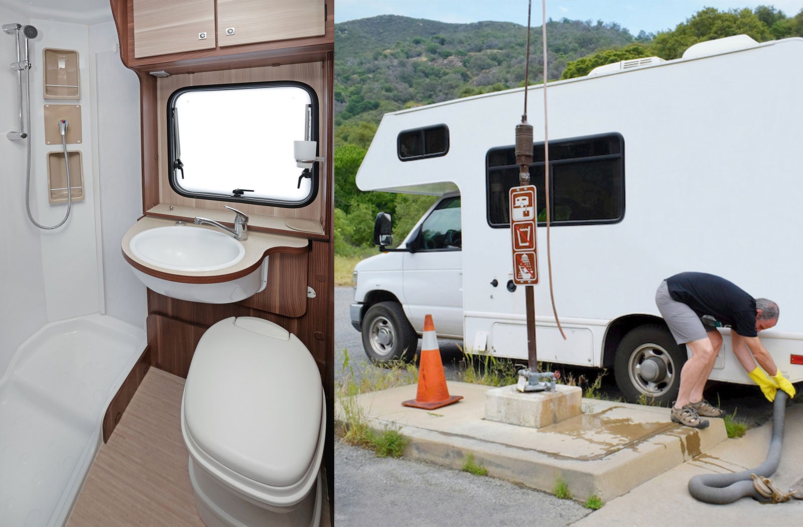 Portable RV/camper toilet and holding tank setup in Deridder, Louisiana