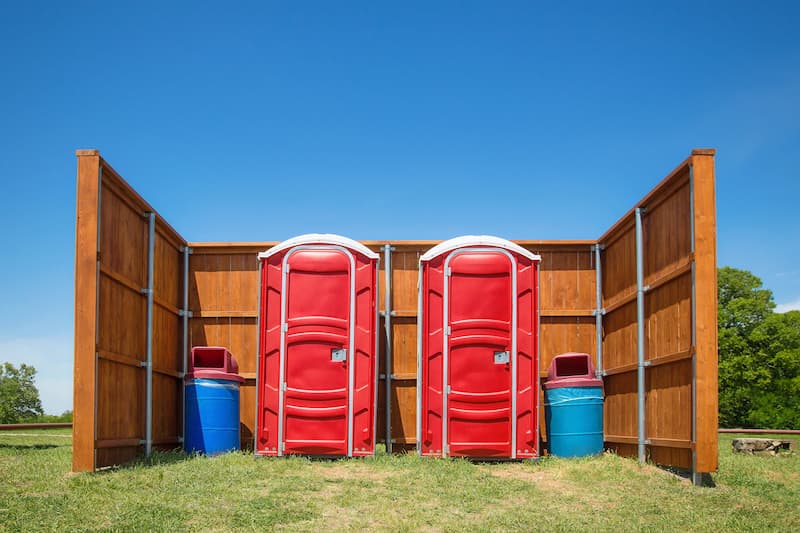 Short-term porta potty units staged for delivery in Deridder, Louisiana