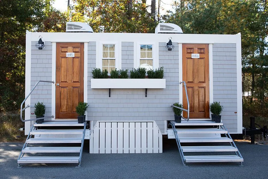 Wedding restroom units discretely staged at a venue in Deridder, Louisiana